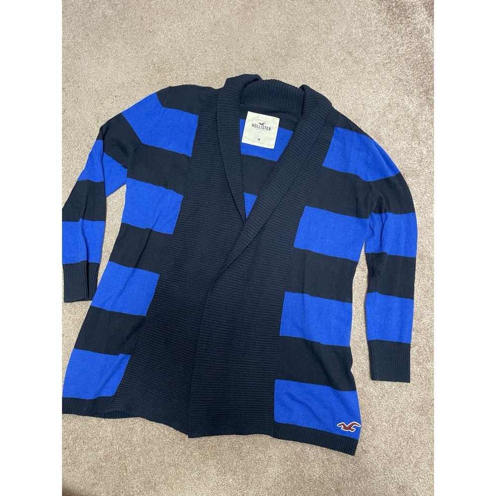 HOLLISTER Womens Cardigan Sweater Med Navy Blue Bright Blue Vtg Y2k